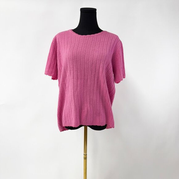 VINTAGE SCALLOP HEM AND RIBBED KNIT SHORT SLEEVE TOP - Picture 6 of 6